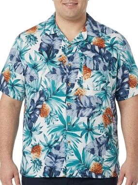 Van Heusen Short-Sleeve Tropical Print Shirt - Teal, Blue & Orange